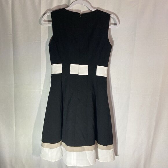 63-13 CALVIN KLEIN black white tan sleeveless aline dress 4P - Picture 7 of 7